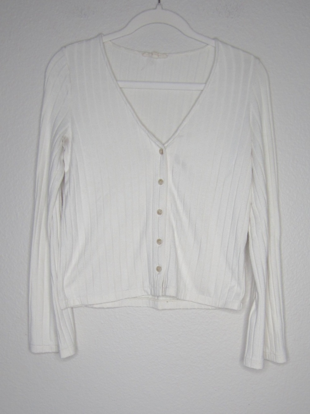 Madewell Cream Ribbed Button-Front Long Sleeve Top - Size Small